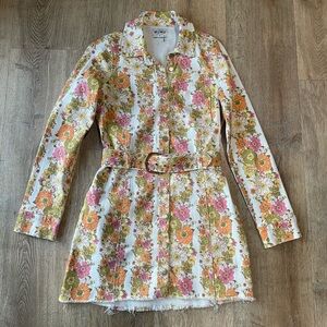Show Me Your Mumu Durango Dress Blooms Stripe Mini Belted Floral Denim S NWOT